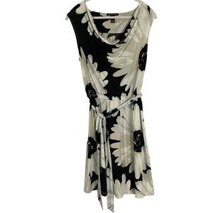 INC International Concepts Cowl Neck Dress with Belt, sz large, black/tan/ivory